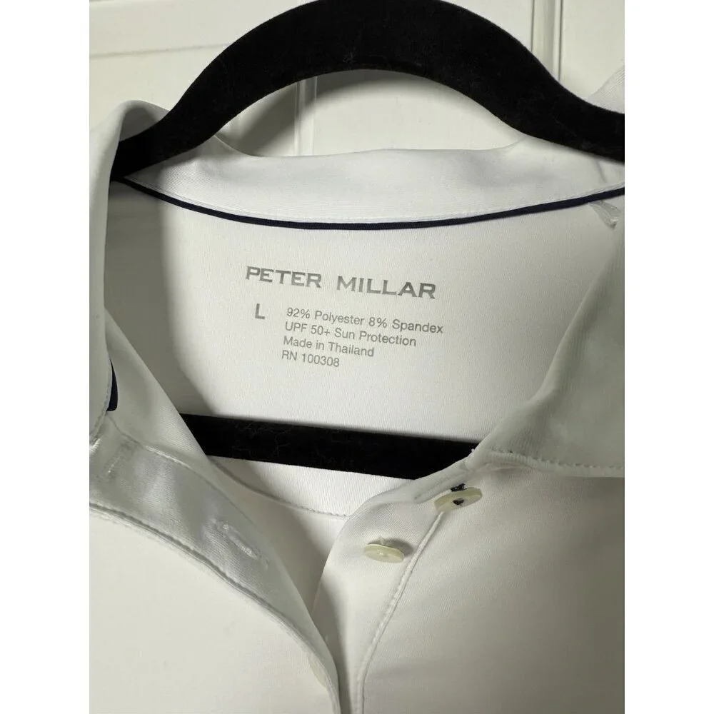 Peter Millar Women’s White Fitted Golf Polo Shirt SPF 50 Sz Large EUC